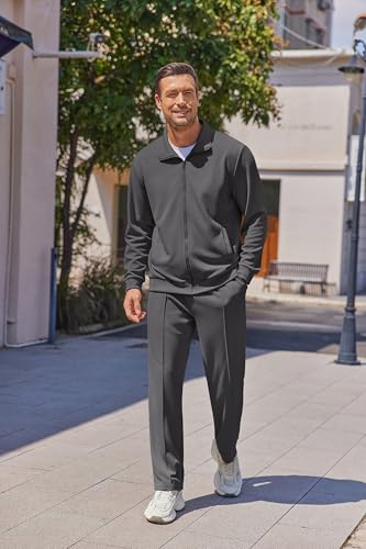 COOFANDY Men's Casual Sweatsuit 2 Piece Athletic Full Zip Tracksuit Jacquard Jogging Set Fashion Jackets And Pants Outfit3