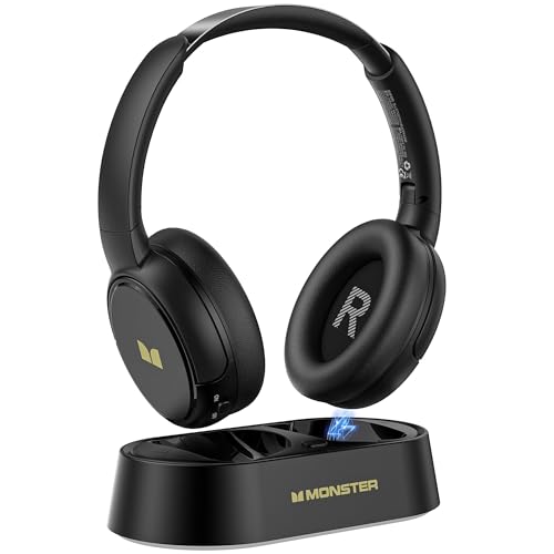 Monster TVlink 300 Wireless Headphones, TV Headphones Wireless for Seniors with Transmitter Charging...