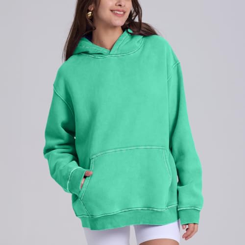 Image of FAIABLE Womens Oversized Acid Wash Hoodie Unisex Heavyweight Cotton Hoodies Fleece Vintage Washed Sweatshirt Women Men
