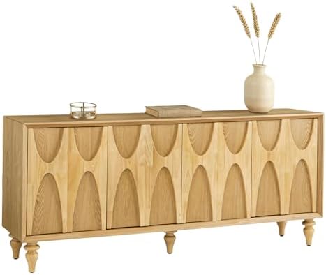 LKTART 62.99" Sideboard Buffet Cabinet with Storage, Solid Wood Kitchen Storage Cabinet Credenza Accent Console Table with Solid Wood Roman Legs Dovetail Door Trim Panel Ash Veneer,Natural Oak