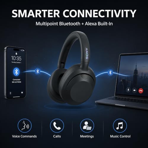 Image of Sony ULT WEAR Noise Canceling Wireless Headphones with Alexa Built-in, Massive Bass Comfortable Design, Black WHULT900N /B Bundle with Pro Audio Headphone Stand + Microfiber Cloth
