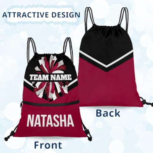 Personalized Cheerleader Drawstring Backpack Dance Bag Gymnastics Bag for Girl, Custom Sport Sackpack String Gym Bag for Cheer Team Red Black Cheer4
