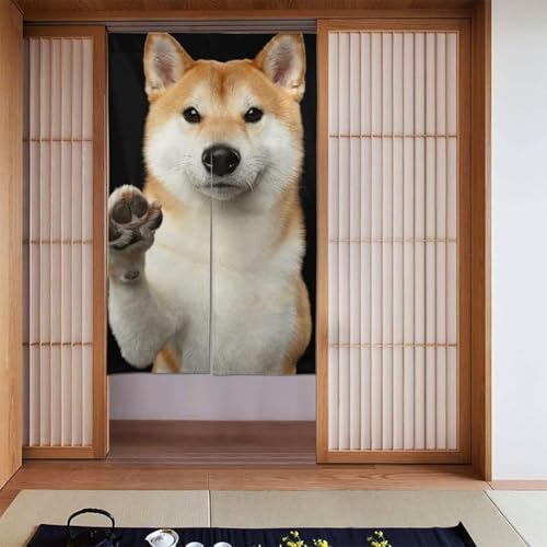 柴犬 いぬ 犬柄 のれん 間仕切り 遮光 暖簾 ロング 目隠し カーテン 玄関 キッチン リビング 出入り口 飲食店 かわいい おしゃれ 年中使用 幅86cm*丈143cm 34x56inch