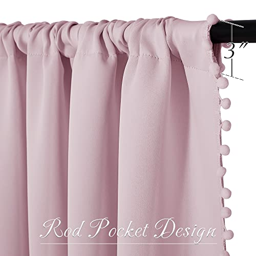 Stangh Blackout Curtains For Nursery Girls Room, Thermal Insulated Pink Pompom Room Darkening Curtain Drapes For Babies, Short Cute Curtains For Kitchen / Small Window, W52 X L63, 2 Panels #TOP3