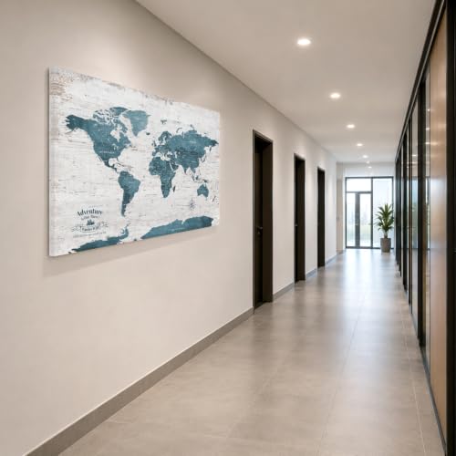 Image of IPIC Vintage Teal World Maps for Wall, World Map Canvas, Size 42x28 in