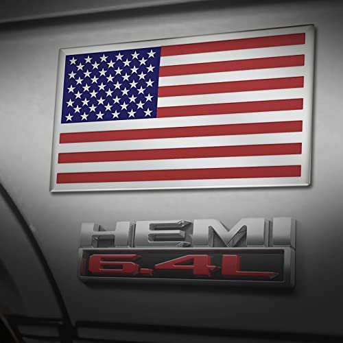Image of Embossed 3D Metal American Flag Car Stickers and Decals (1 Pair), 5 inch x 3 inch US Flag Patriotic Emblem for Cars, Truck, Motorcycle, 4th of July Support US Military