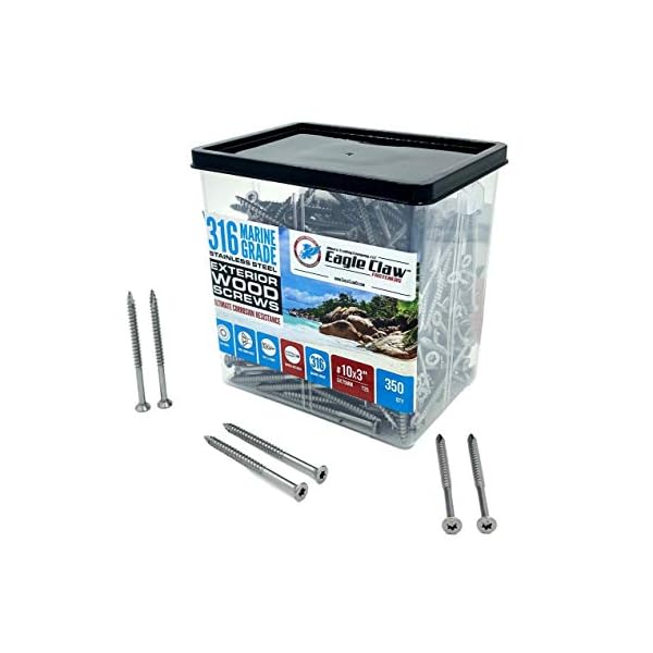 #10 x 7,6 cm 316 Marine Grade Edelstahl Holzschrauben 350 Stück T25 Sternantrieb Typ 17 Punkt für Docks, Decks, Jetties…