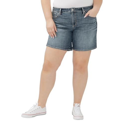 Silver Jeans Co. Plus Size Boyfriend Mid Rise Short Pantalones Cortos, Luxe Stretch Glory, 46 Grande para Mujer