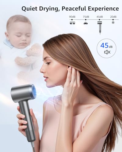 Image of Tailulu Hair Dryer, 160000 RPM High-Speed Ionic Blow Dryer | Professional Lightweight Quiet Compact Hair Dryer with Nozzle for Home, Salon, Travel