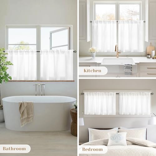Homeideas HT22V038V-3036 Non-See-Through White Privacy Sheer Kitchen Curtains 30 X 36 Inches Long 2 Panels Short Semi Sheer Curtains Light Filtering Bathroom Window Curtains Drapes thumb #7
