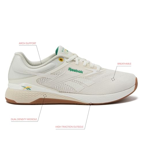 Reebok Nano X5 Mens Shoes, Cross Training Sneakers for Men, Chalk/Alabaster/Upgrade Green, 10