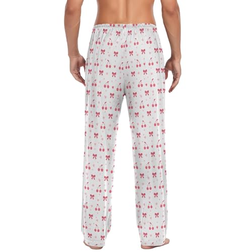 Men's Cherries and Bows Pajama Pants with Elastic Waistband | Soft Lounge Sleepwear | Breathable Sleep Pants for Home（217）2