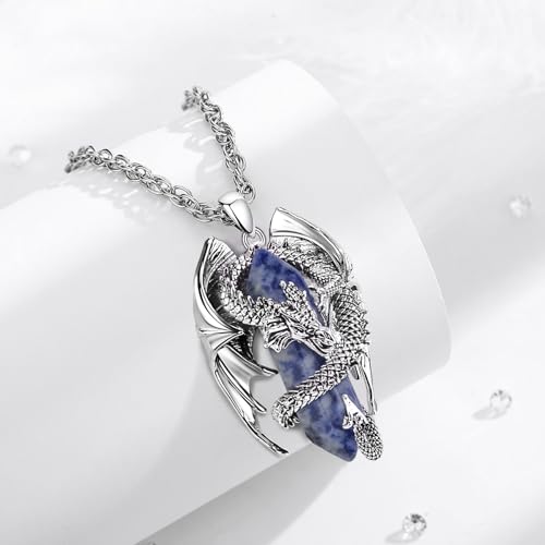 INFUSEU Unique Dragon Necklaces with Healing Crystal Stone for Men Women, Personalized Spiritual Gifts, 24 Inch Chain - Image 4