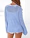 BTFBM Summer Cardigans for Women Lightweight 2026 Spring Crochet Mesh Long Sleeve Tie Front Knit Beach Vacation Outfits(Light Blue, Large)