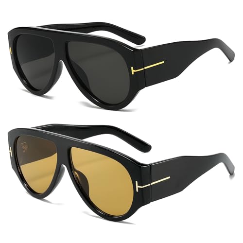 Trendy Oversized Aviator Sunglasses for Women Men Square Thick Frame Large Sun Glasses UV400 Protection