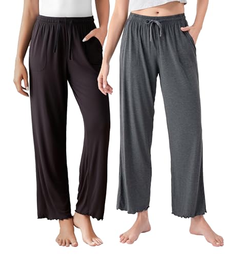 Image of DAVID ARCHY Women Pajama Pants Bamboo Rayon Comfy Cooling Lounge Sleep Flowy Casual Wide Leg Pj Bottom with Pockets 1 /2 Pack