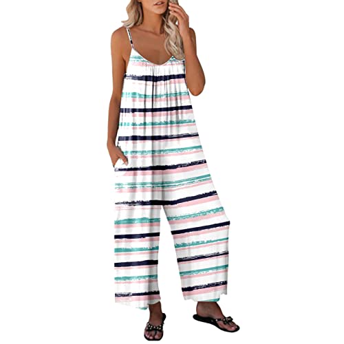 Mono para mujer de verano de 7/8 de longitud para playa, mono de verano ligero para mujer, pantalones de verano de pierna ancha, pantalones de tela elegantes, sin mangas, sexy, traje de pantalón con