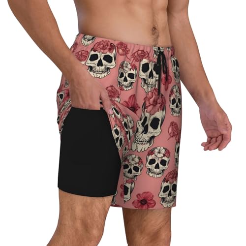 Flowers Skull Ornamental Print Men Stylish Functionality Swim Trunks Breathable Beach Shorts Surfing Gym Fishing3