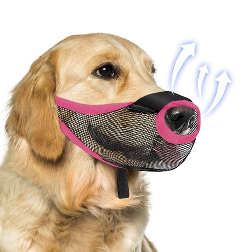 Image of Dog Muzzle, Soft Air Mesh Muzzles for Large Sized Dogs, Breathable Dog Mussels for Scavenging Biting Licking & Barking, Adjustable Mouth Guard with Front Opening, Allows Panting and Drinking (Pink,L)