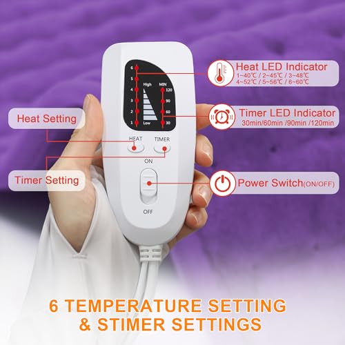 Image of Deepsoon Heating Pad,Electric Heating Pads for Back,Neck,Moist Heating Pad for Abdomen Shoulder Knee Legs,Dry /Moist Heat&Auto Shut Off,Mother's Day Birthday for Men and Women,Dark Purple,24x12 Inch