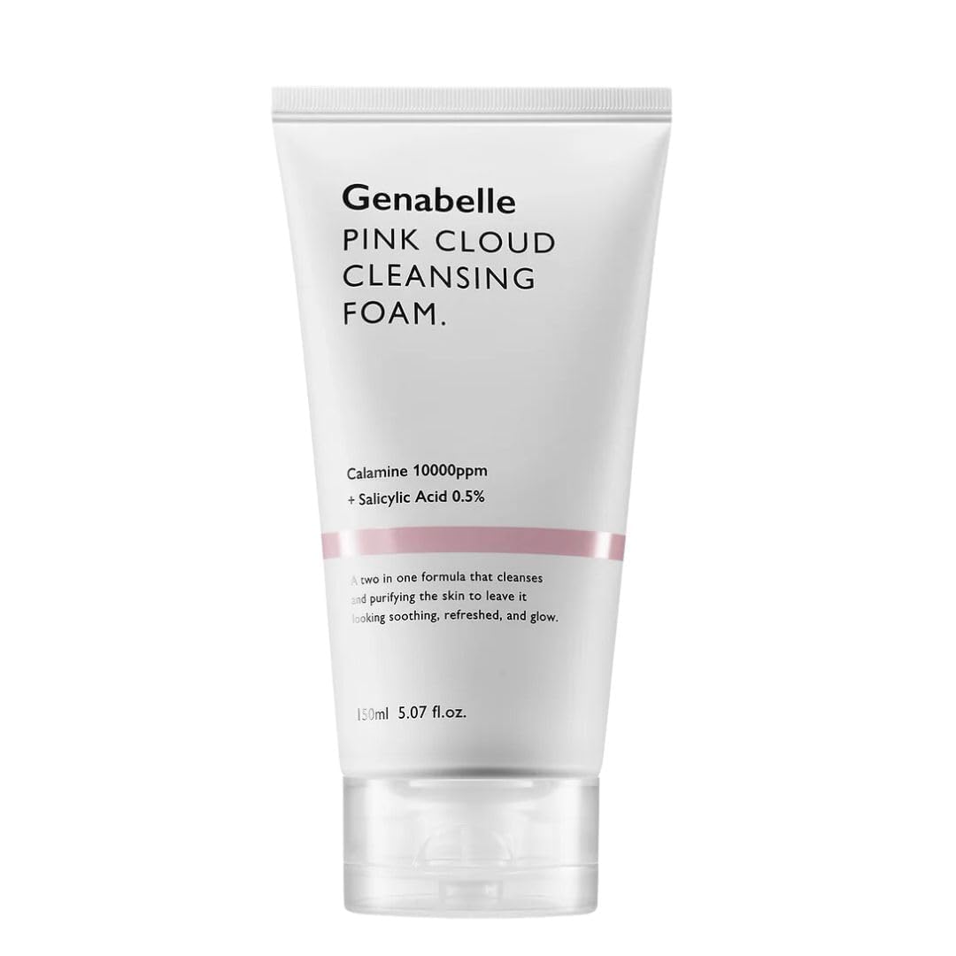 Genabelle Pink Cloud Cleansing Foam - Hydrating Gentle Face Cleanser with Salicylic Acid and Calamine Powder for Blemish Care, Deep Cleansing Face Wash for Normal to Oily Skin, 5.07 fl.oz