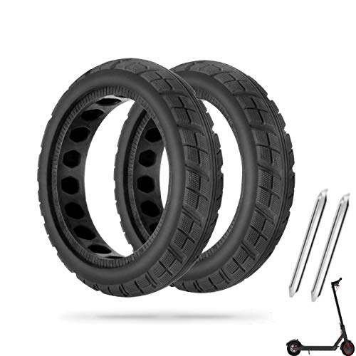 ehua® Pneu Plein Xiaomi Trottinette M365, M365 Pro, Roue Alveolée Solide Dure Anti Crevaison Anti dérapant Increvable Solide 8,5 Pouces Avant/Arrière (2 pneus +2 Demonte pneus) Cover