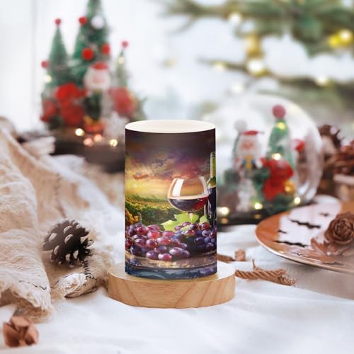 Image of Flickering Flameless Candles, Wine Grass Grapes Wine Barrel LED Candles with Remote Timer, Set of 2 Battery Operated Candle for Valentine Wedding Birthday