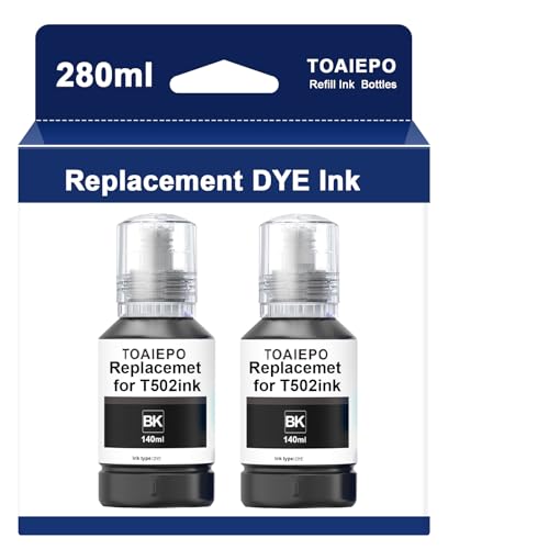 TOAIEPO Black T502 Refill Ink Bottle Replacement Work for ET-2850 ET-2760 ET-3850 ET-3710 ET-3750 ET-3760 ET-4850 ET-4750 Printer