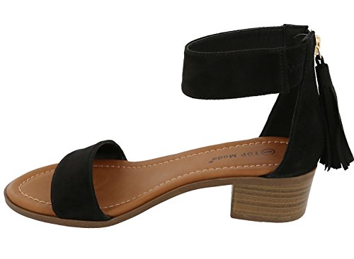 TOP Moda Women's Tassel Fringe Zip Back Block Heel Sandal2