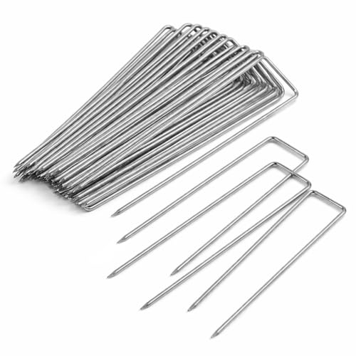 Kievano 50 Picchetti Giardino 2,2x40x150mm, Picchetti a U in Acciaio Zincato per Telo Pacciamatura, Erba Artificiale, Tende, Membrane e Reti da Giardino