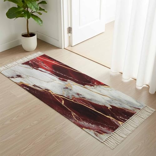 Tapete corredor rojo 2x6ft con flecos antideslizante miniatura 1