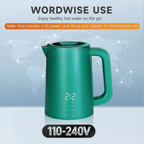 Image of 650ml Small Electric Kettle with 6 Temperature Control,800W Dual Voltage 110-240V Fast Heat Hot Water Boiler,304 Stainless Steel Portable Travel Electric Kettle,12H Keep Warm (Green) | 6 Temperature Control,800W Dual Voltage 110-240V,304 Stainless Steel,12H Keep Warm