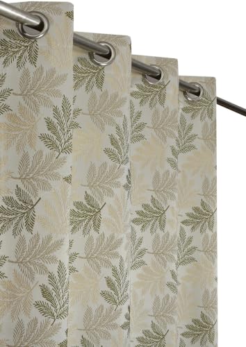 Image of HOME UTSAV Premium Jute Curtains for Long Door 8 feet Leaf Pattern Room Darkening Curtain | Pack of 1 | Jacquard Fabric | Olive