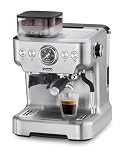 Trisa Barista Plus Siebträgermaschine mit Mahlwerk, 20 Bar Espressomaschine & Dualboiler, 2,7L Wassertank, Kaffeemaschine mit Milchaufschäumer & Manometer Silber