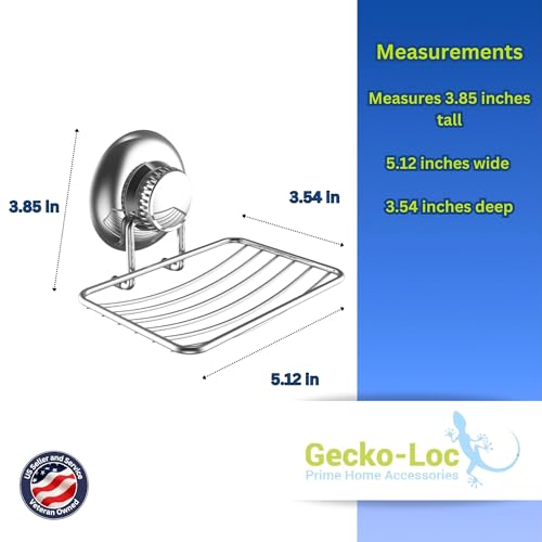 Gecko-Loc Soap Dish Suction mounting Bath soap bar Holder for Bathroom, Metal Bath Shower Bathtub Wall Tile or Kitchen Sink soap or Sponge Dishes - Silver