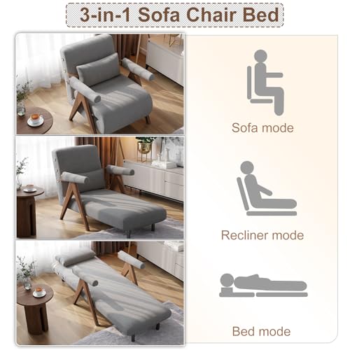 Image of AnywaysWood 3 in 1 Residential Convertible Sofa Bed Chair|3 in 1 Sleeper Sofa Couch Bed | Adults | Living Room, Bedroom,Office (Gray W25 x D32 x H32)