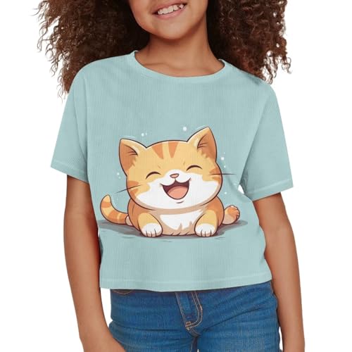 Image of Girls Fashion Crewneck Tee Shirts Casual Short Sleeve Crop Top Summer Outfits 5-14 Year
