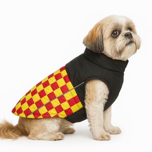 Image of The Pets Company Dog Winter Coat Jacket, Clothes, Windproof, Waterproof, Light Weight, Washable, Ultra Warm Thick Fleece Lined Dog Vest for Cold Weather Protection, (Yellow Check, Small - 14 Inch)
