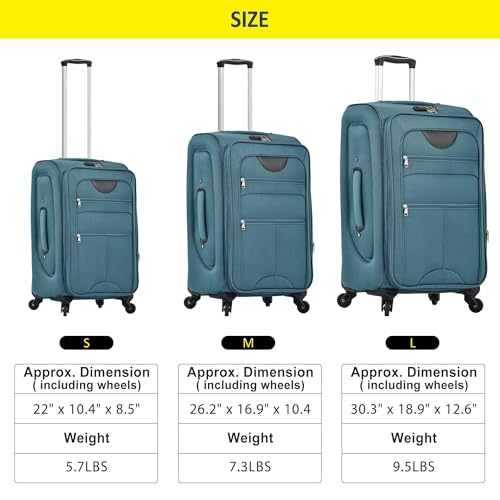 Expandable 3 Piece Softside Luggage Set with Spinner Wheels - Lightweight Green Travel Bags with TSA Lock2