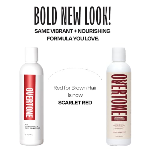 Image of Overtone Daily Color Depositing Conditioner - 8oz Temporary Coloring Conditioner with Shea Butter & Coconut Oil - Refresh Color & Prevent Fading - Vegan & Cruelty-Free, Red for Brown is Scarlet Red
