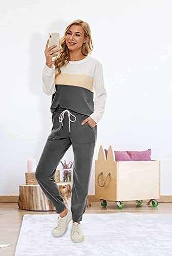 Image of Fengbay Two Piece Outfits for women Long Sleeve Crewneck Pullover Tops And Pants Sweatsuits Lounge Set with Pockets 2026