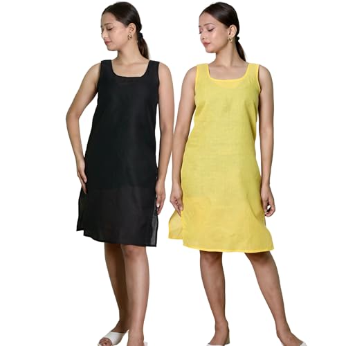 Image of KASANI Women's Camisole Cotton Long Knee-Length Sameej /Slip /Inner, Sleeveless, Pack of 2