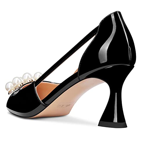 TNYNFBEB Women Chunky Block Mid Heel Close Pointed Toe Pumps Slip-on Rhinestone Crystal Party Cute 2.6 Inches Heels4