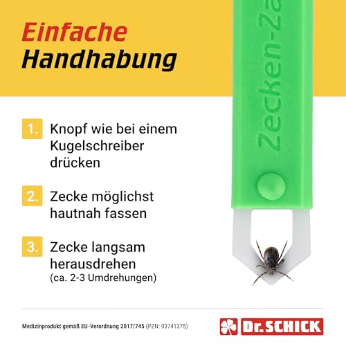 Dr. Schick Zeckenzange für Mensch und Tier - Zeckengreifer mit smartem Druckknopf - zuverlässiger Zeckenschutz zur einfachen und sicheren Entfernung von Zecken
