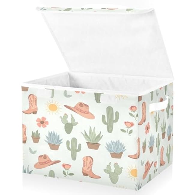 Storage Bins with Lids Cactus Boots Desert Themed Foldable Storage Boxes with Handles Large Storage Basket Collapsible Organizer Containers for Closet Home Bedroom Office