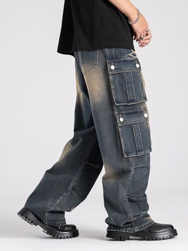 Washed Vintage Loose Fit Baggy Street Style Hip Hop Cargo Jeans Denim Pants3