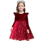 nnjxd abito in tulle per bambina principessa casual stelline stampate con volant abiti in velluto per bambini 1962 rosso taglia(130) 5-6 anni