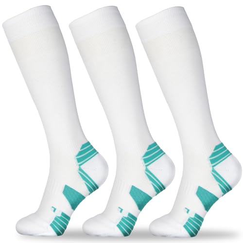 LIN PERFORMANCE 3 Pairs Light Compression Socks for Women and Men 8-15 mmHg Knee High Support Sock for Running Sport Athletic