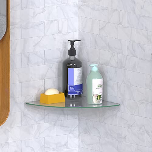 Wali Corner Floating Wall Mounted Shelf With Transparent Strengthened Tempered Glasses Wall Decor Display Storage Shelf For Bedroom, Living Room, Kitchen, Office (Cs001S), 1 Shelf, Silver #TOP5