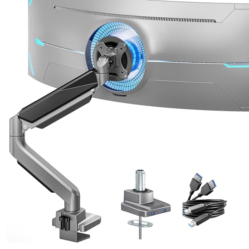Image of Heavy Duty Single Monitor Mount for 13 inch-49 inch Curved Screens with USB, Gray